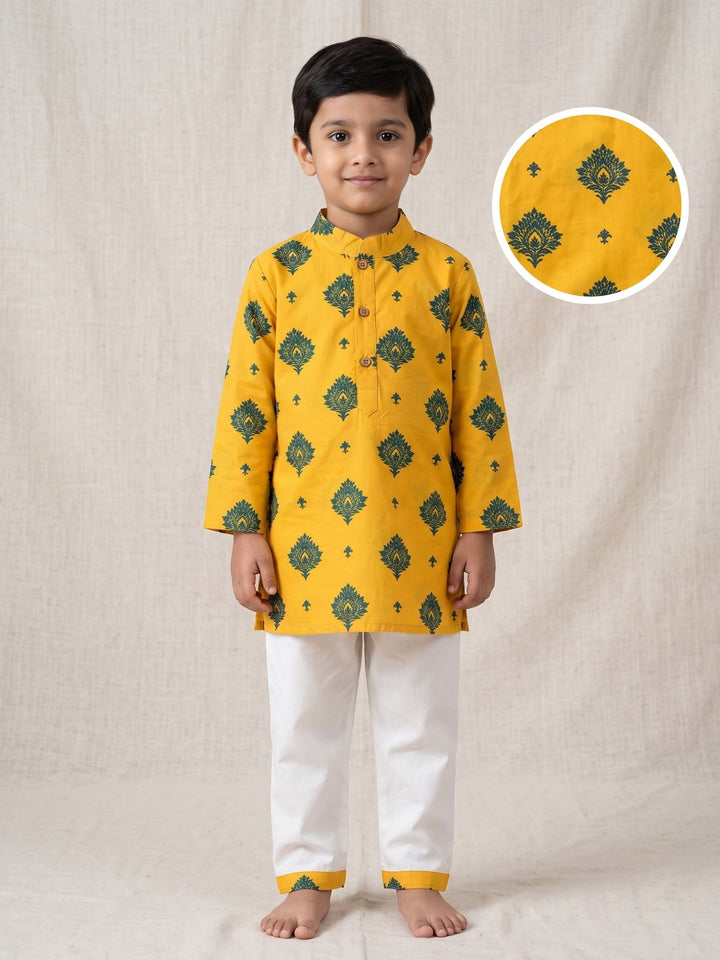 Yellow Leaf Floral Motif Print