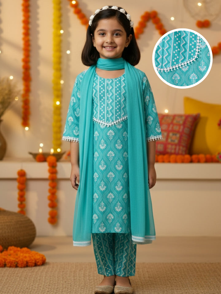 Aqua Motif Print Kurti Set