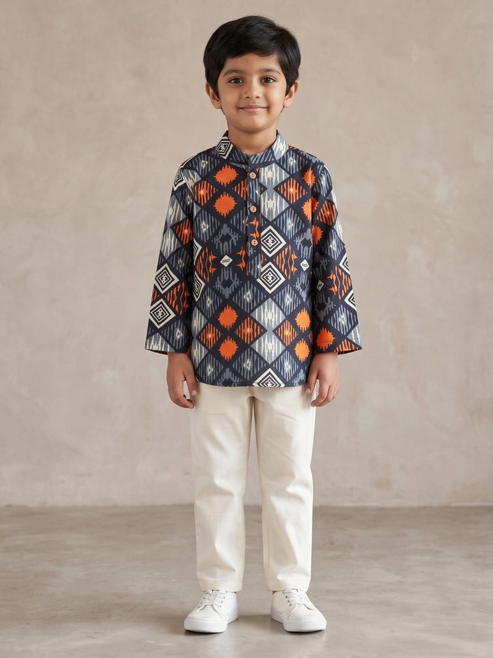 Black Ikat String Short Kurta