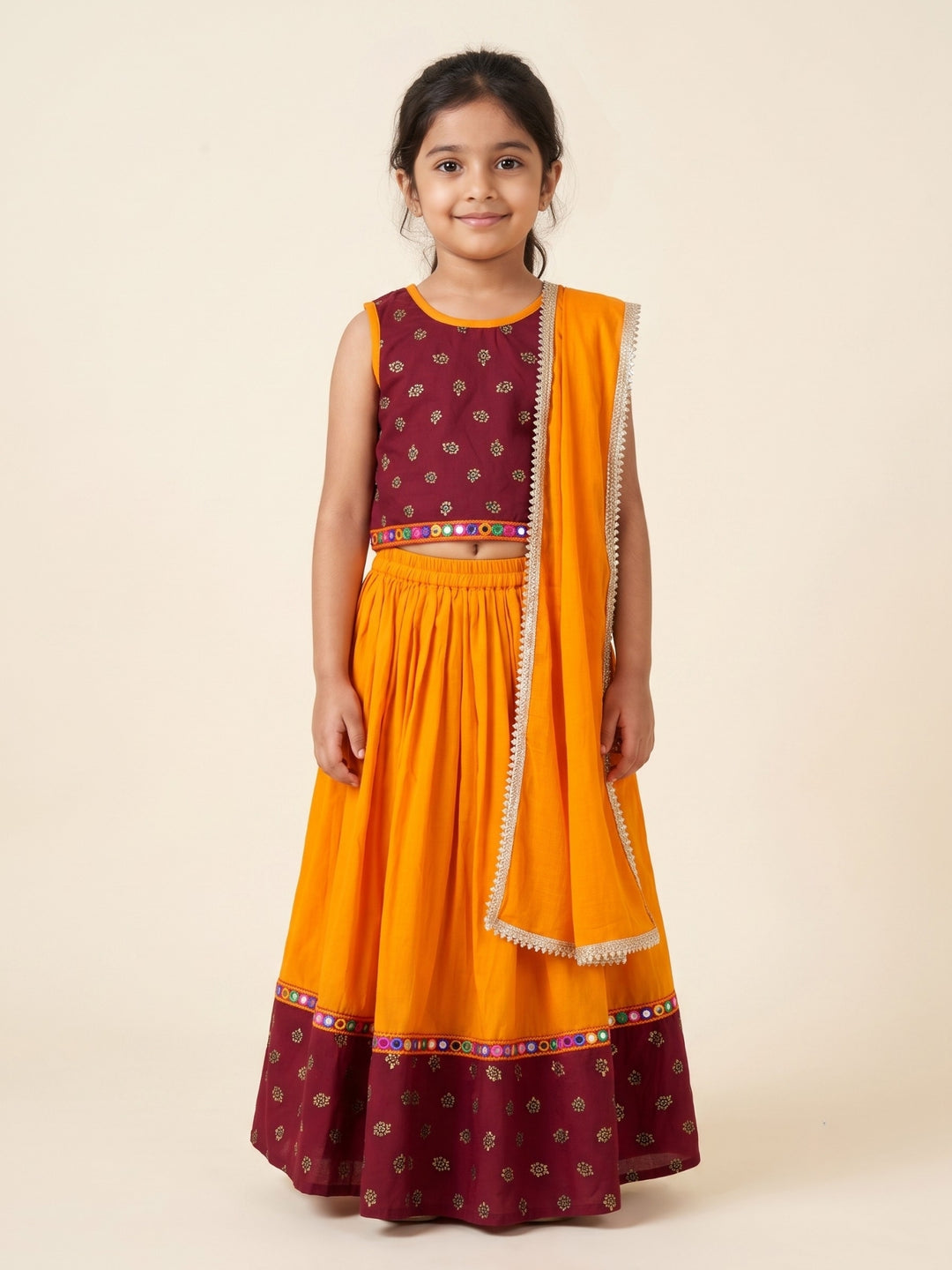 Red Golden Foil Printed Lehenga Choli Set &amp; Dupatta