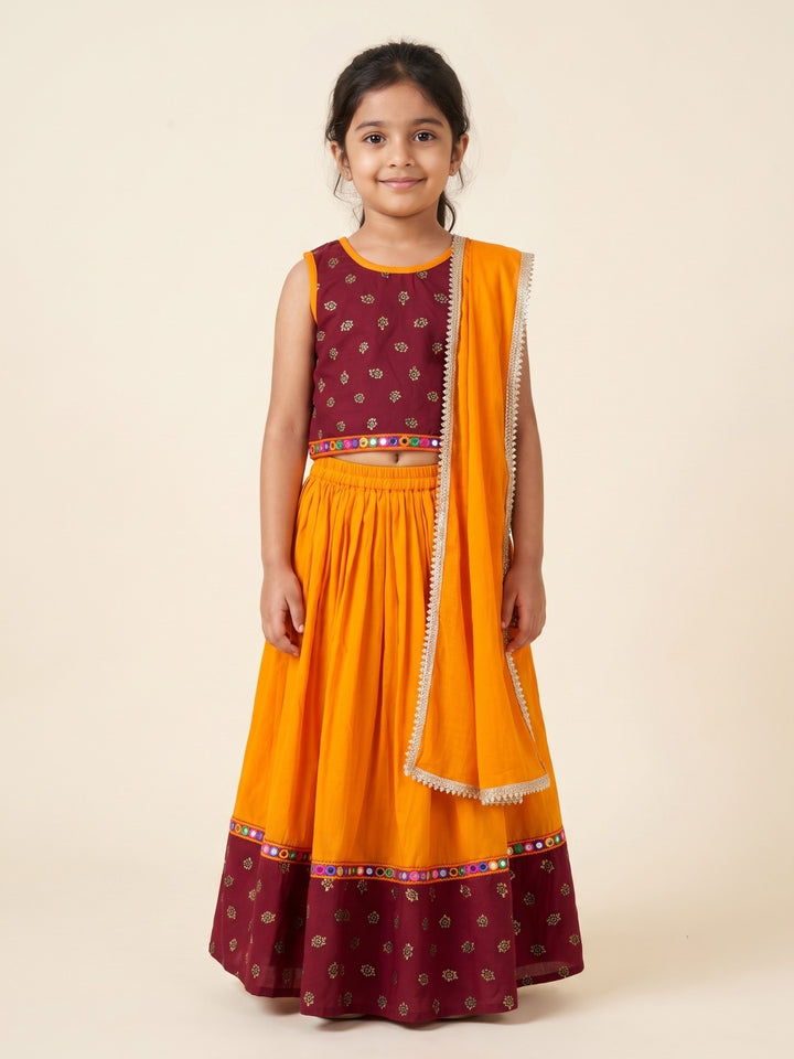 Red Golden Foil Printed Lehenga Choli Set &amp; Dupatta