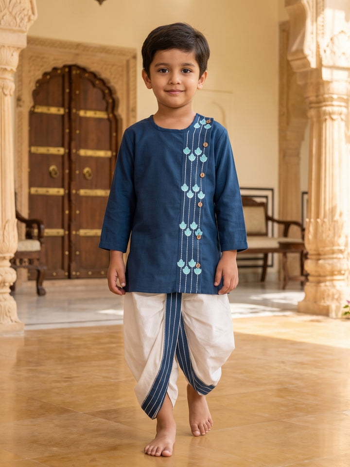 Blue Embroidered Kurta Dhoti Set