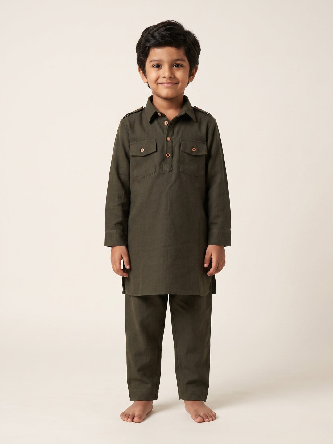 Olive Pathani Kurta Pajama