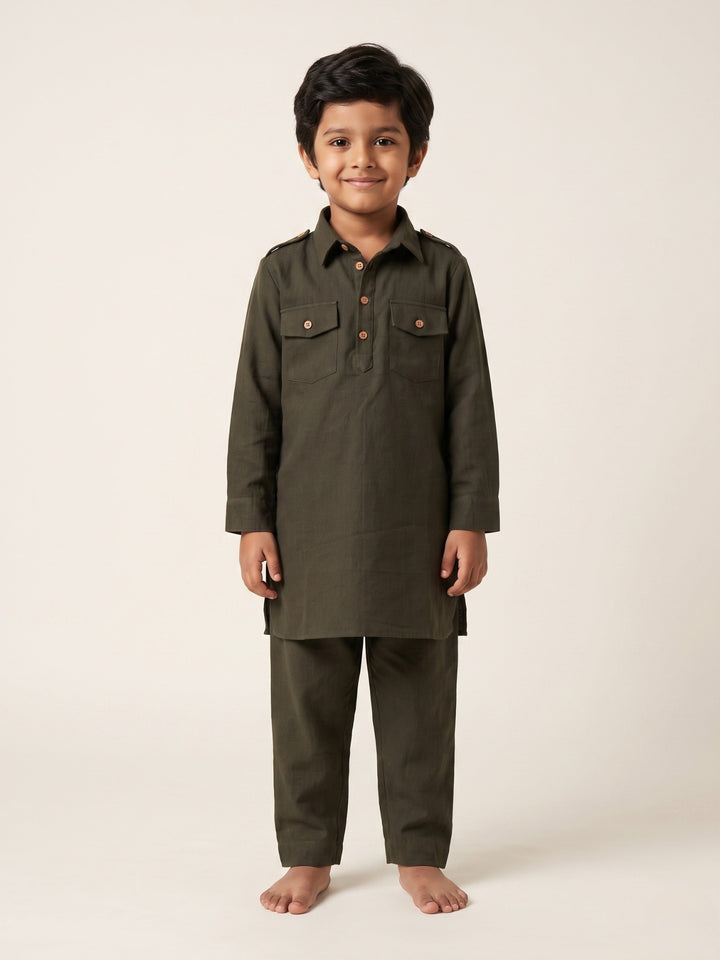 Olive Pathani Kurta Pajama