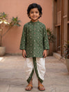 Olive Tulip Floral Bud Kurta Dhoti Set