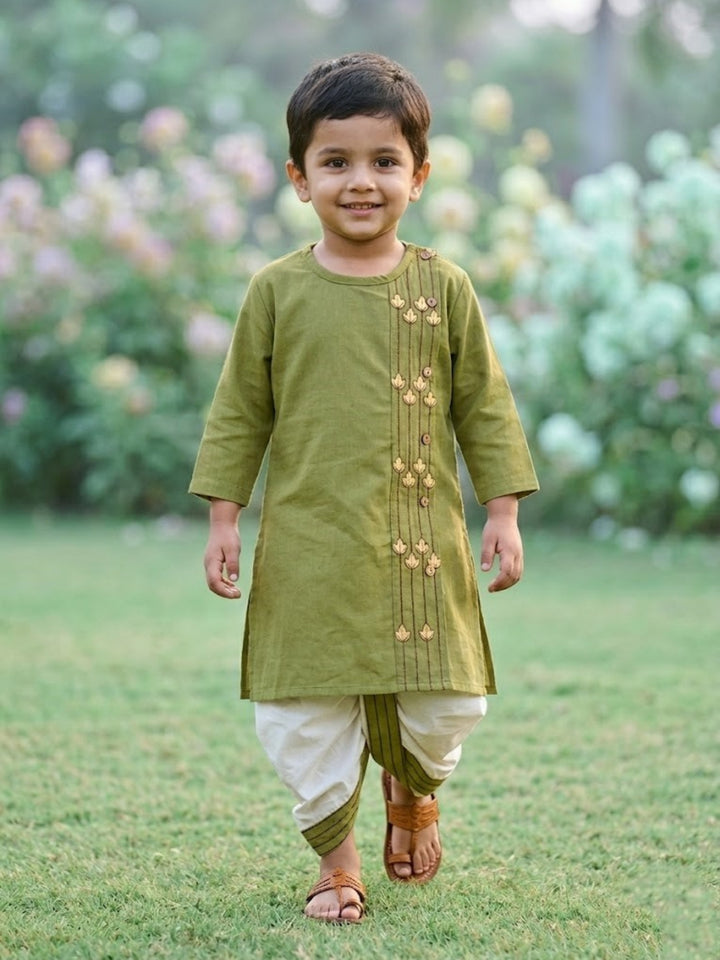 Green Embroidered Kurta Dhoti Set