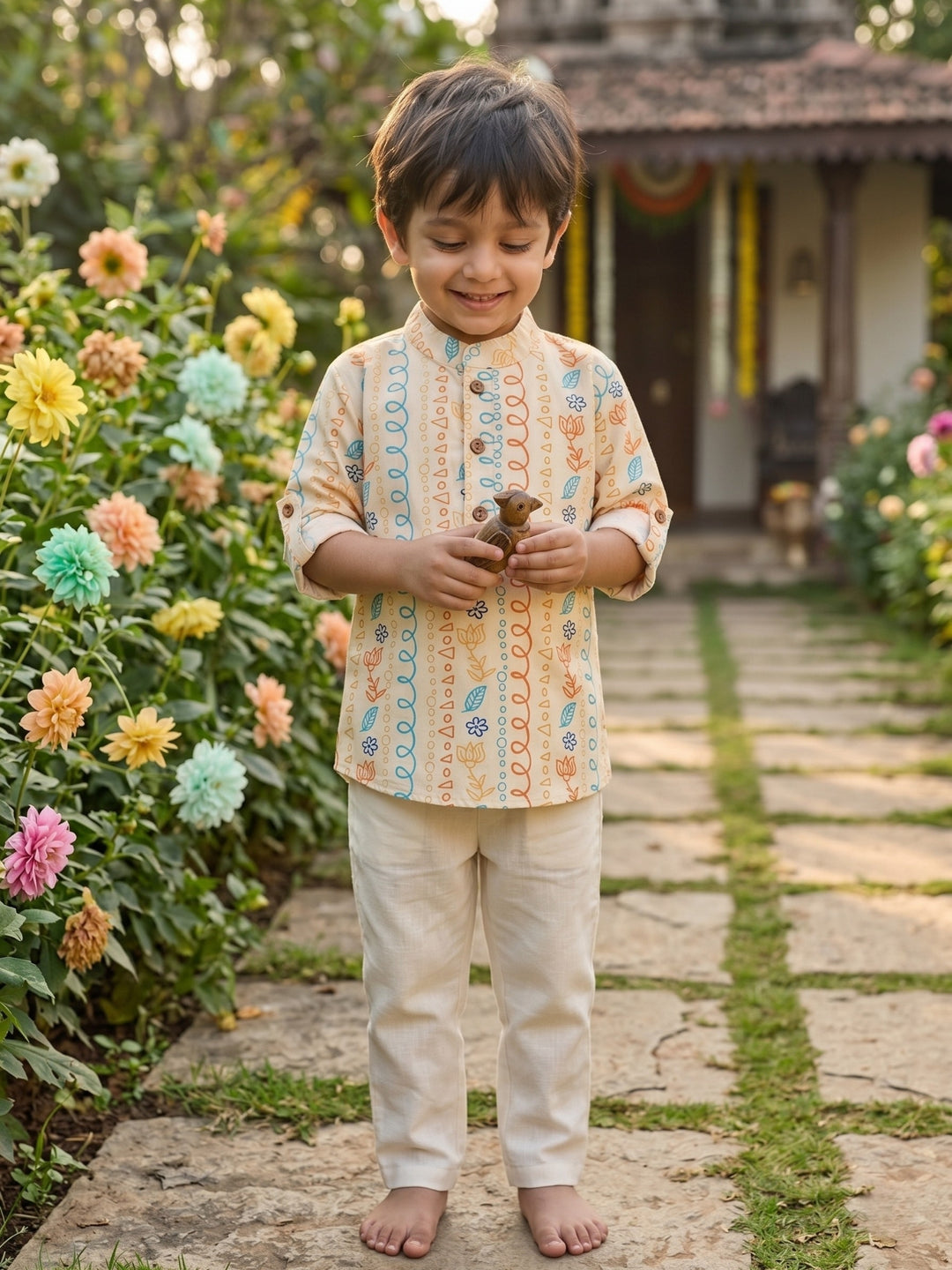 Yellow Tribal String Short Kurta