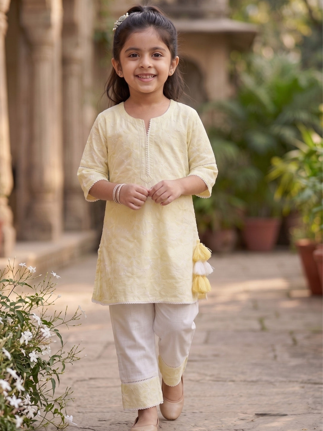 Yellow Embroidered Kurti Set