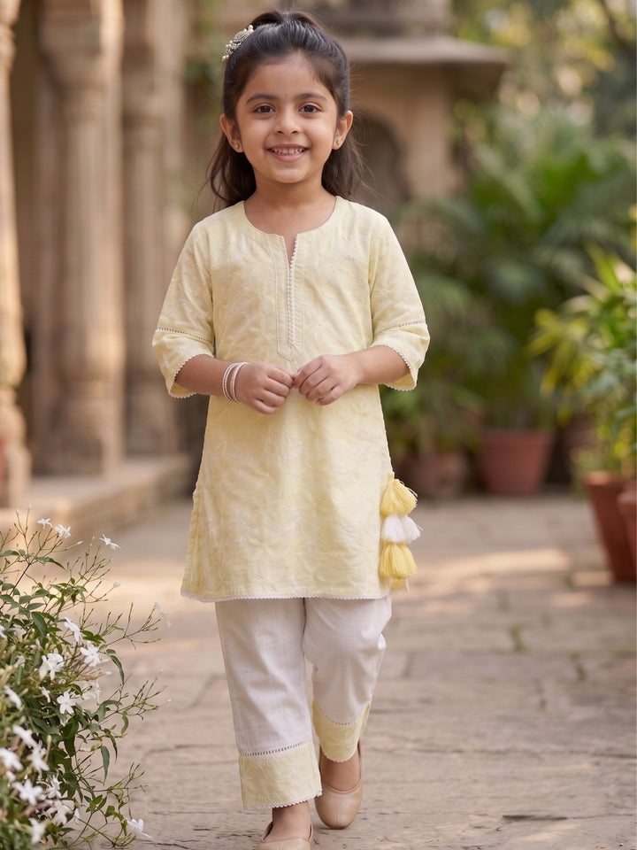 Yellow Embroidered Kurti Set