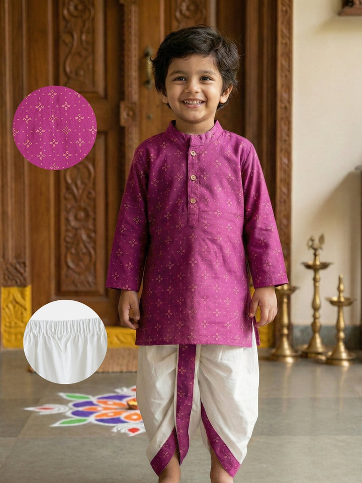 Magenta Motif Kurta Dhoti Set