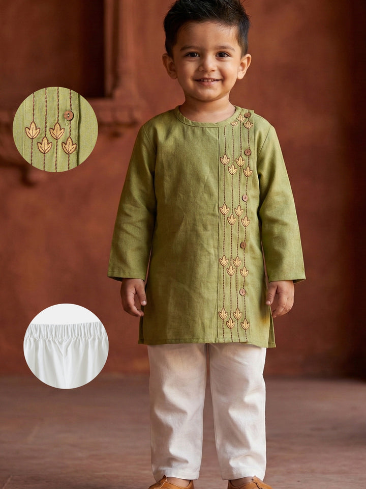 Green Embroidered Side Cut