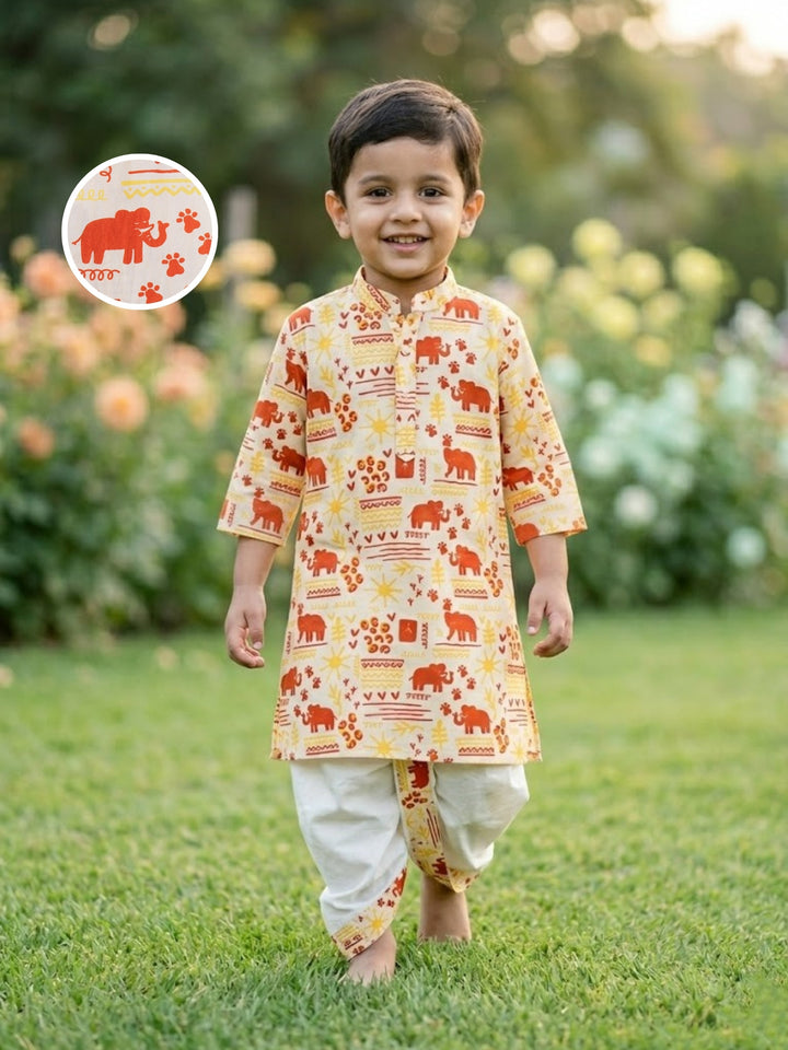 Elephant Motif Kurta Dhoti Set