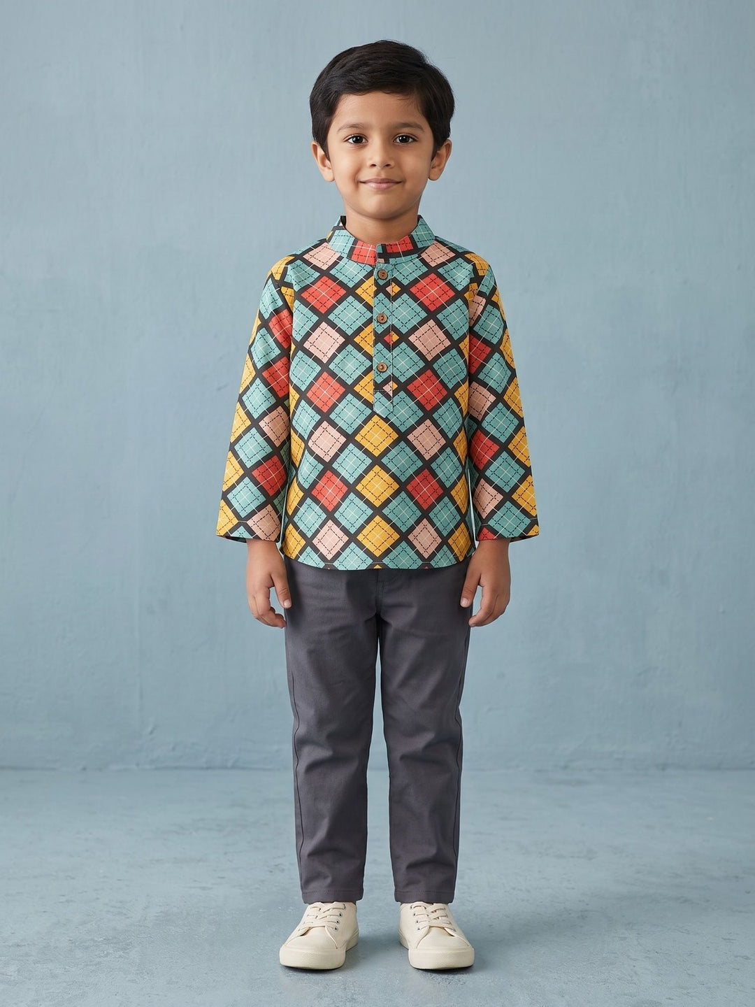 Multicolor Geometric Short Kurta
