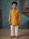 Yellow Mashru Embroidered Kurta Pajama