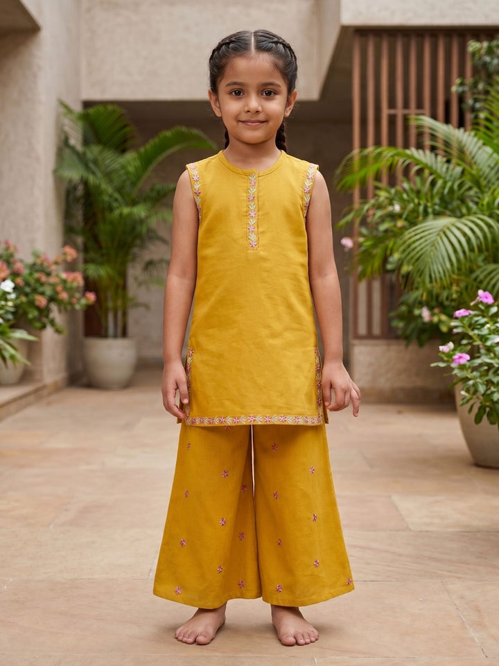 Mustard Embroidered Kurti Palazzo