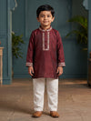 Maroon Mashru Embroidered Kurta Pajama
