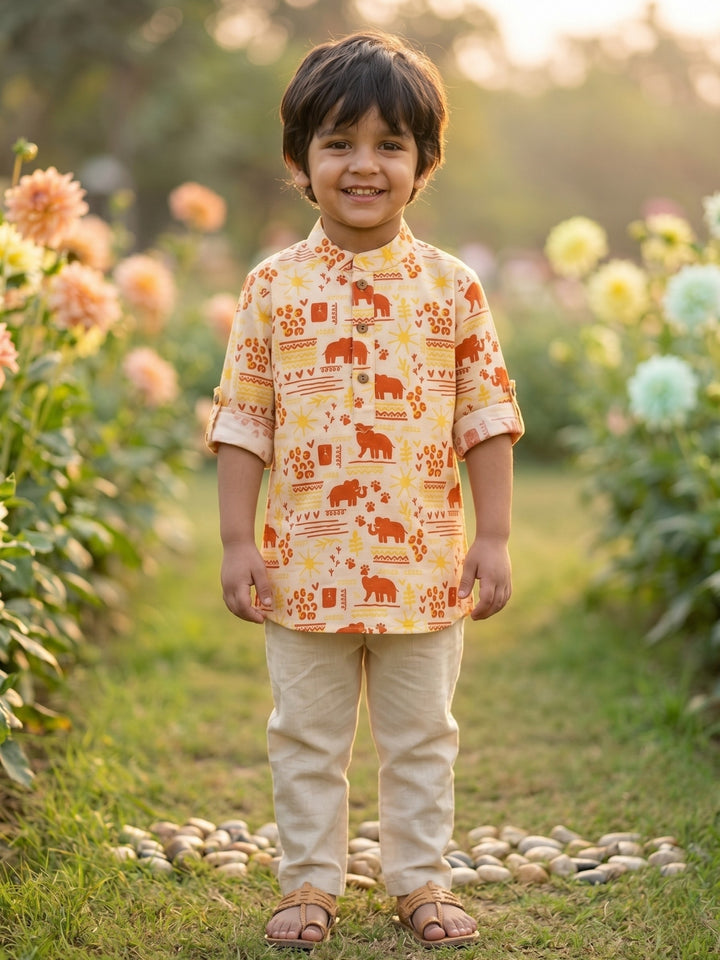 Elephant Motif Short Kurta