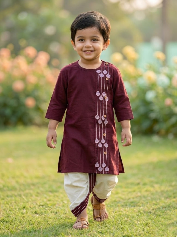 Maroon Embroidered Kurta Dhoti Set