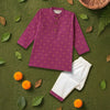 Magenta Floral Motif Print Kurta Pajama Set
