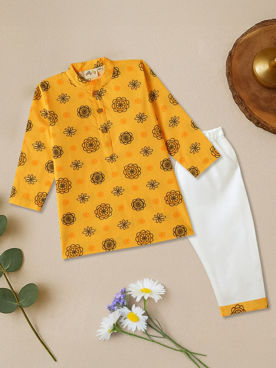 Golden Floral Motif Print