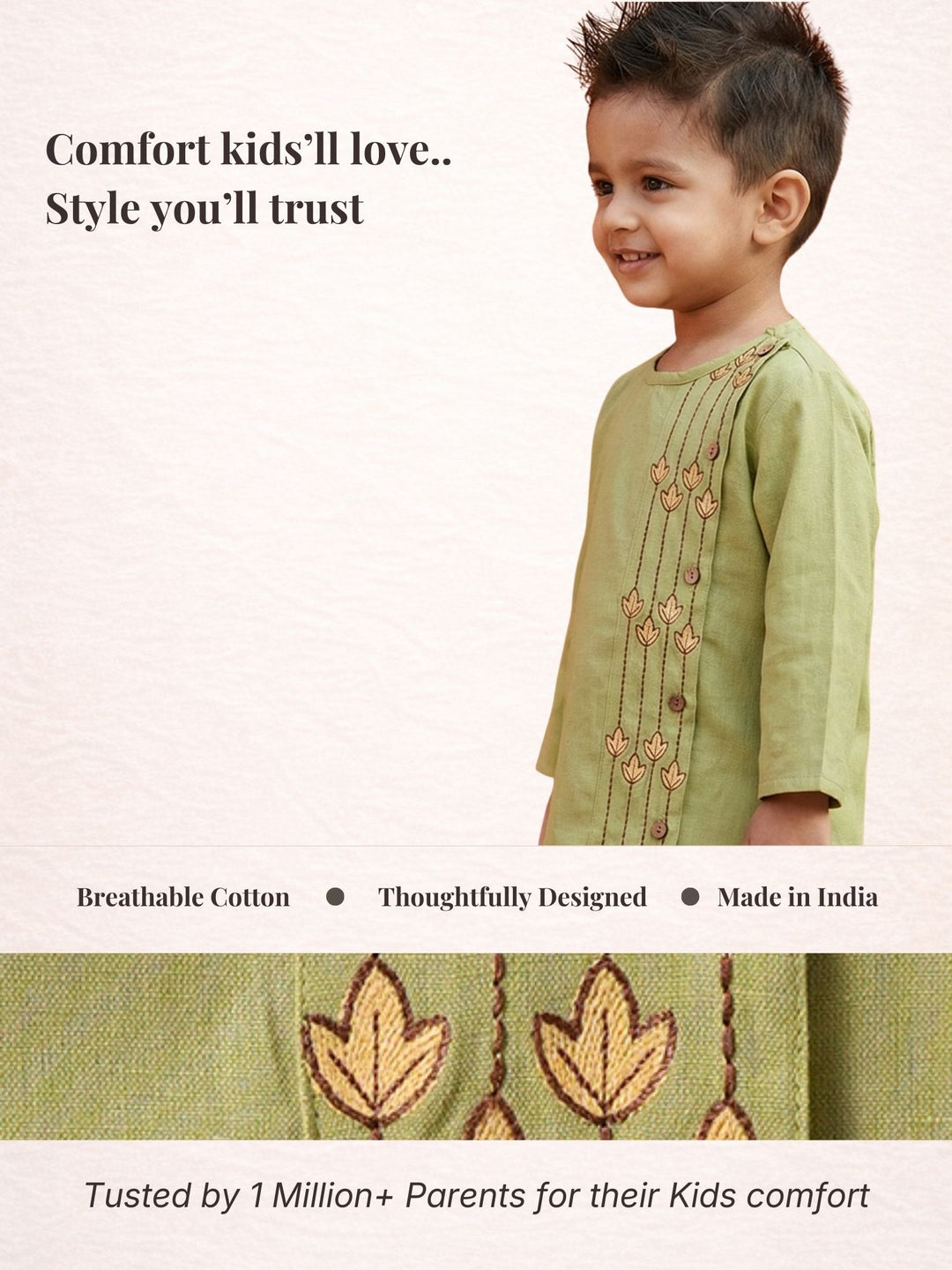 Green Embroidered Side Cut