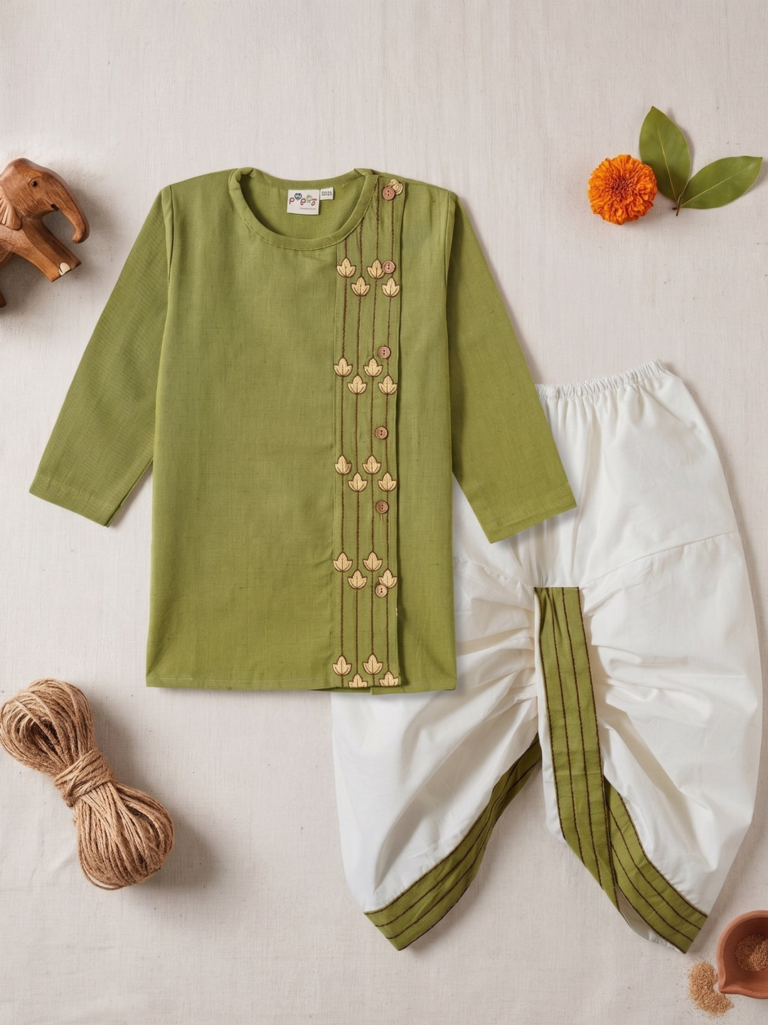 Green Embroidered Kurta Dhoti Set