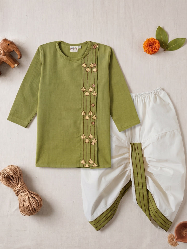 Green Embroidered Kurta Dhoti Set