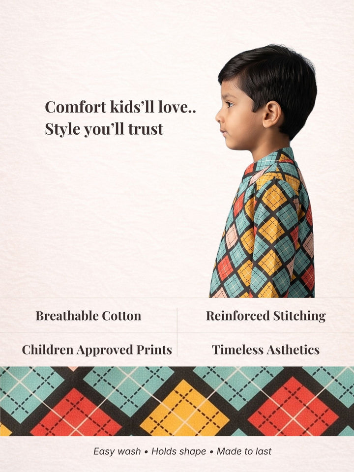 Multicolor Geometric Short Kurta
