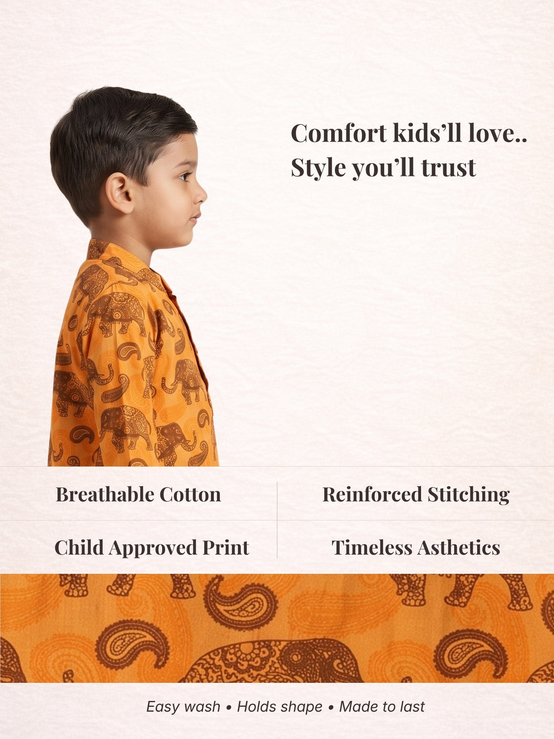 Orange Elephant Paisley Kurta Dhoti Set