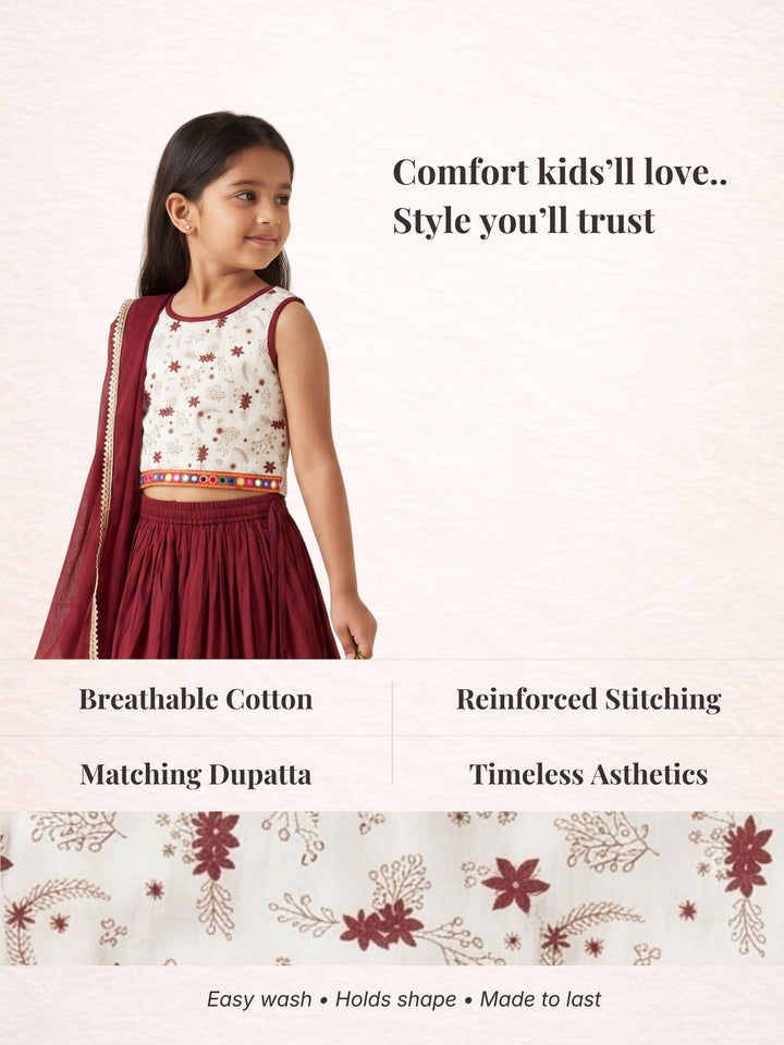 Maroon Golden Foil Printed Lehenga Choli Set &amp; Dupatta