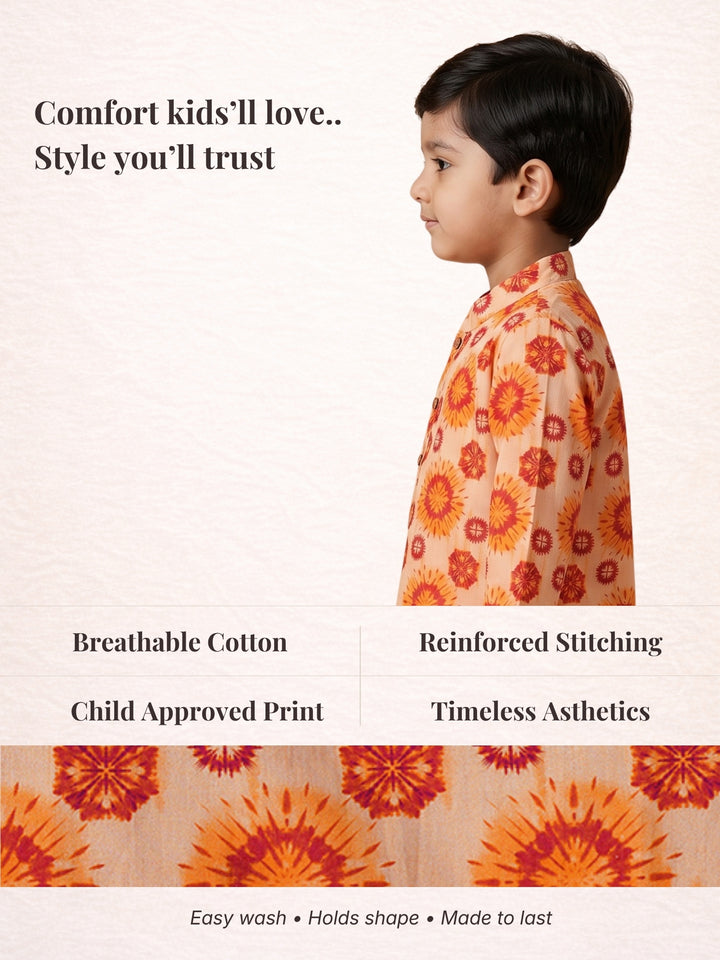 Orange Mandala Kurta Dhoti Set