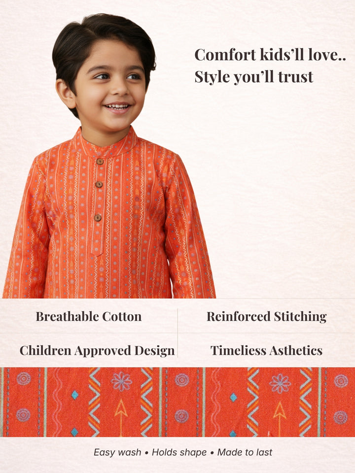 Orange Tribal Motif Short Kurta