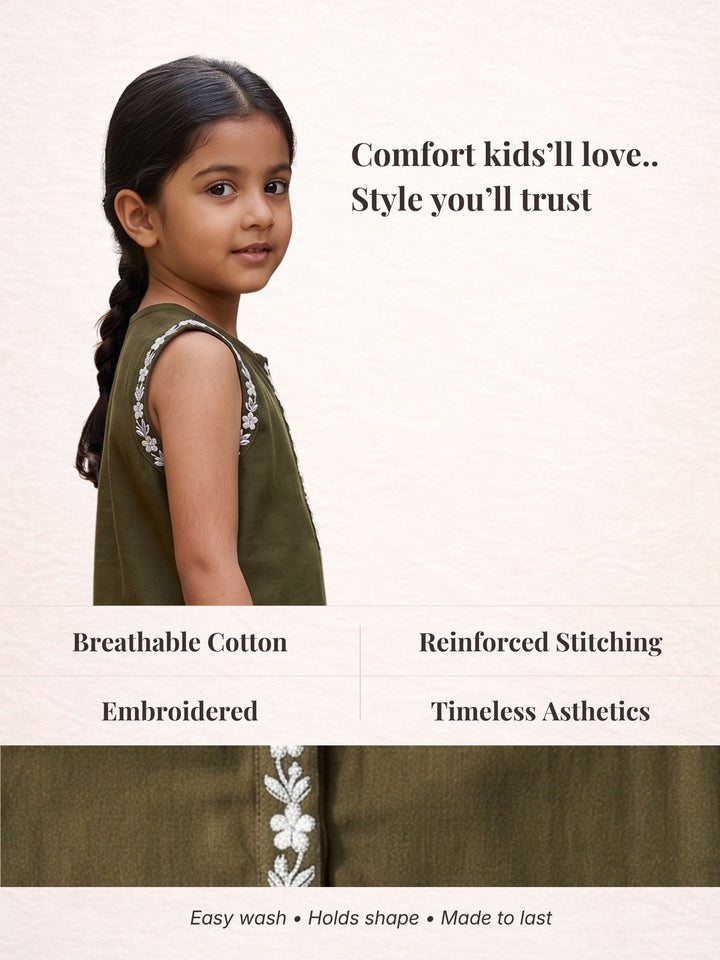 Olive Embroidered Kurti Palazzo