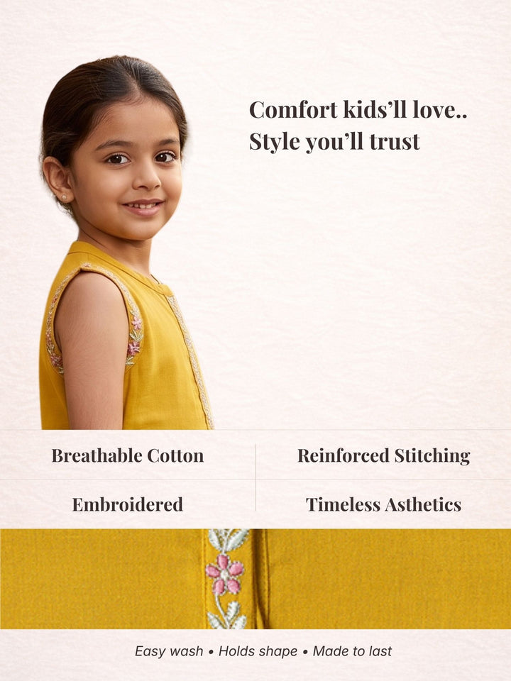 Mustard Embroidered Kurti Palazzo