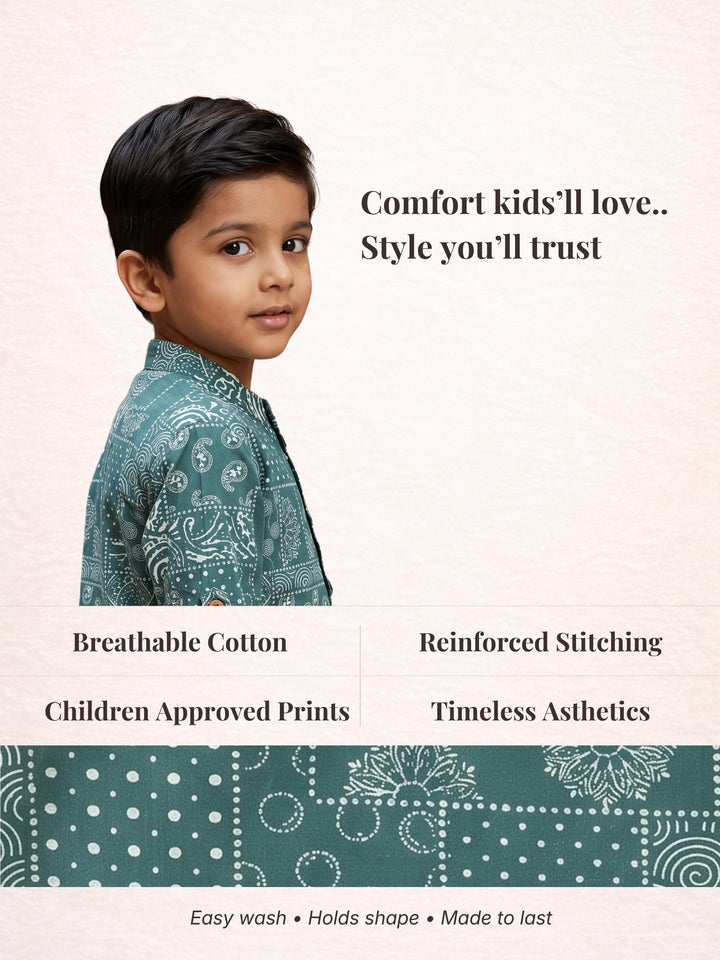 Green Patchwork Short Kurta
