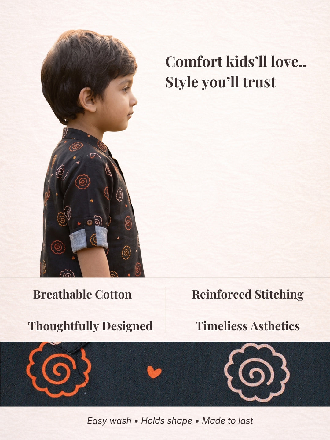 Charcoal Floral Motif Short Kurta