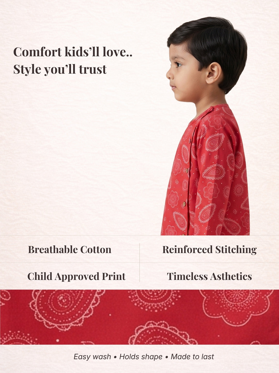 Red Bengali Paisley Kurta Dhoti Set