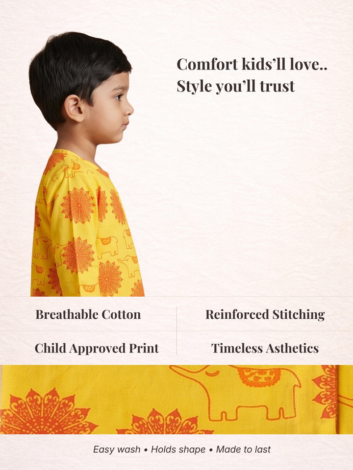 Yellow Elephant Mandala Kurta Dhoti Set