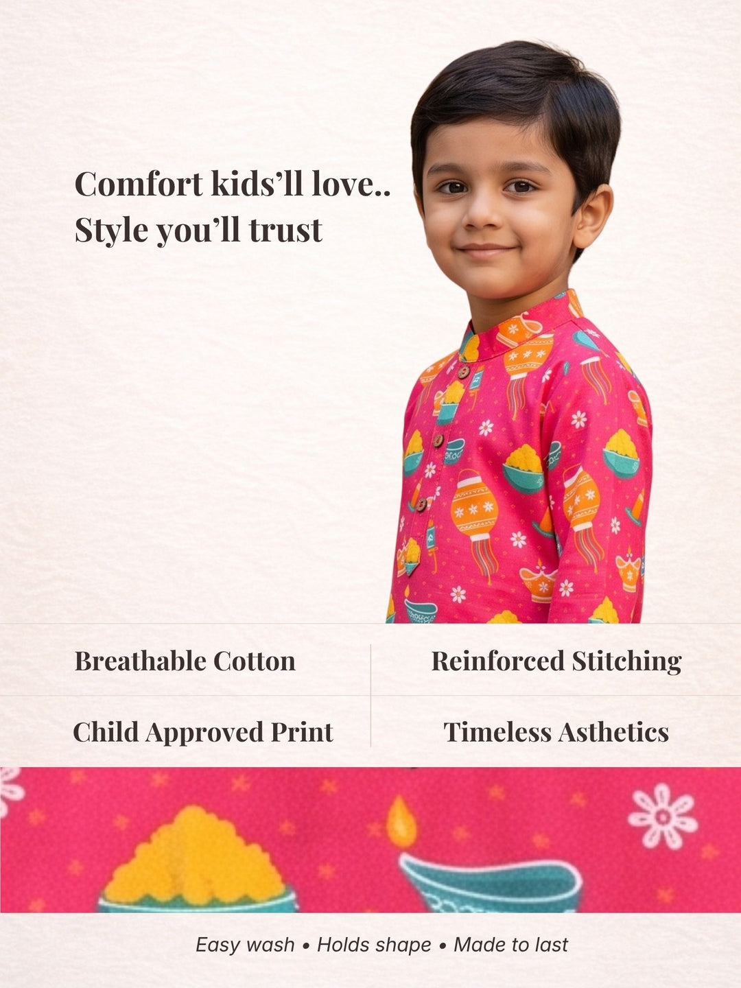Pink Festive Motif Kurta Dhoti Set