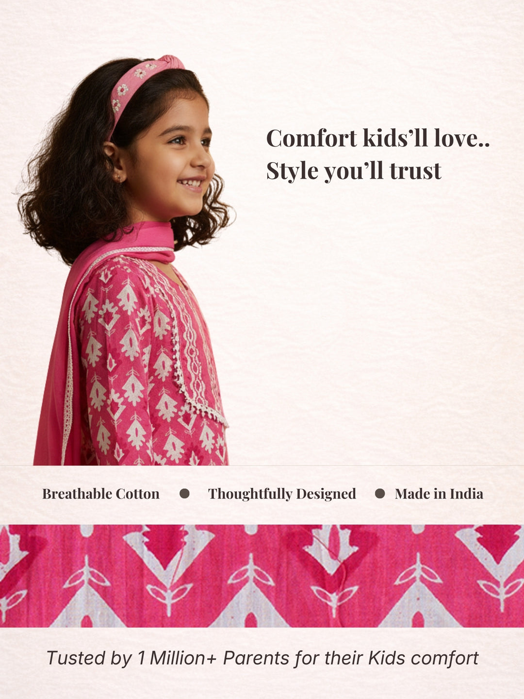 Pink Motif Print Kurti Set