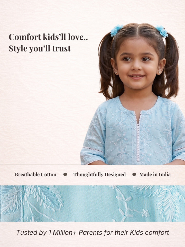 Blue Embroidered Kurti Set