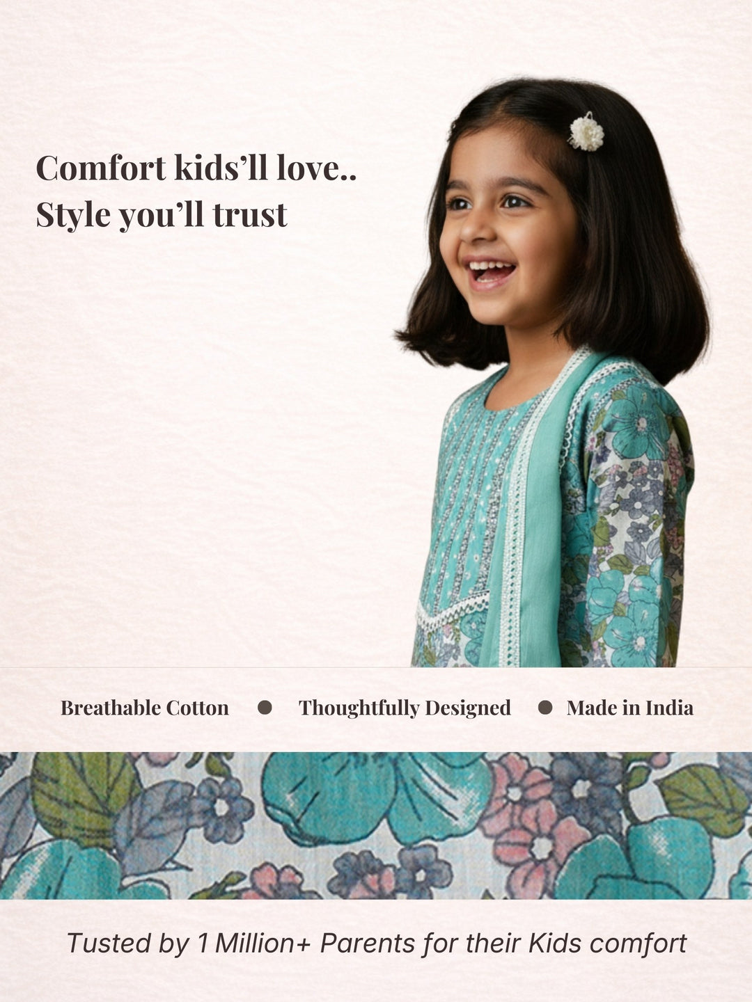 Blue Floral Print Kurti Set