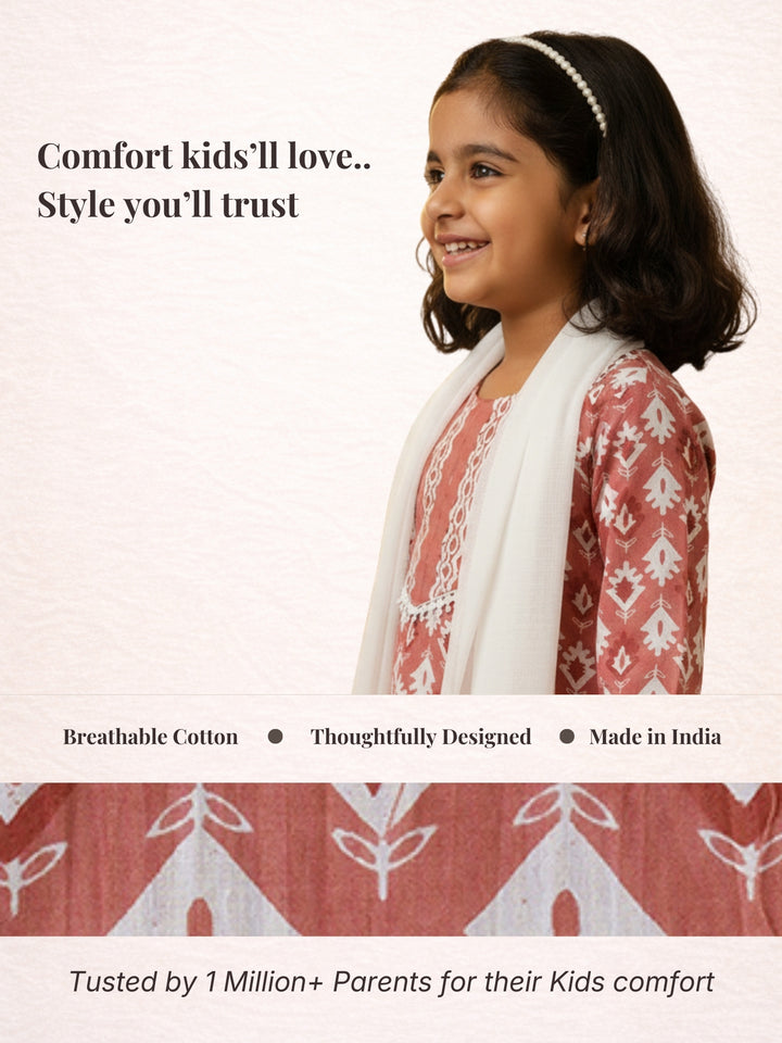 Rustic Red Print Kurti Set