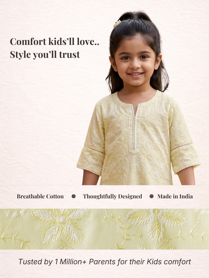Yellow Embroidered Kurti Set