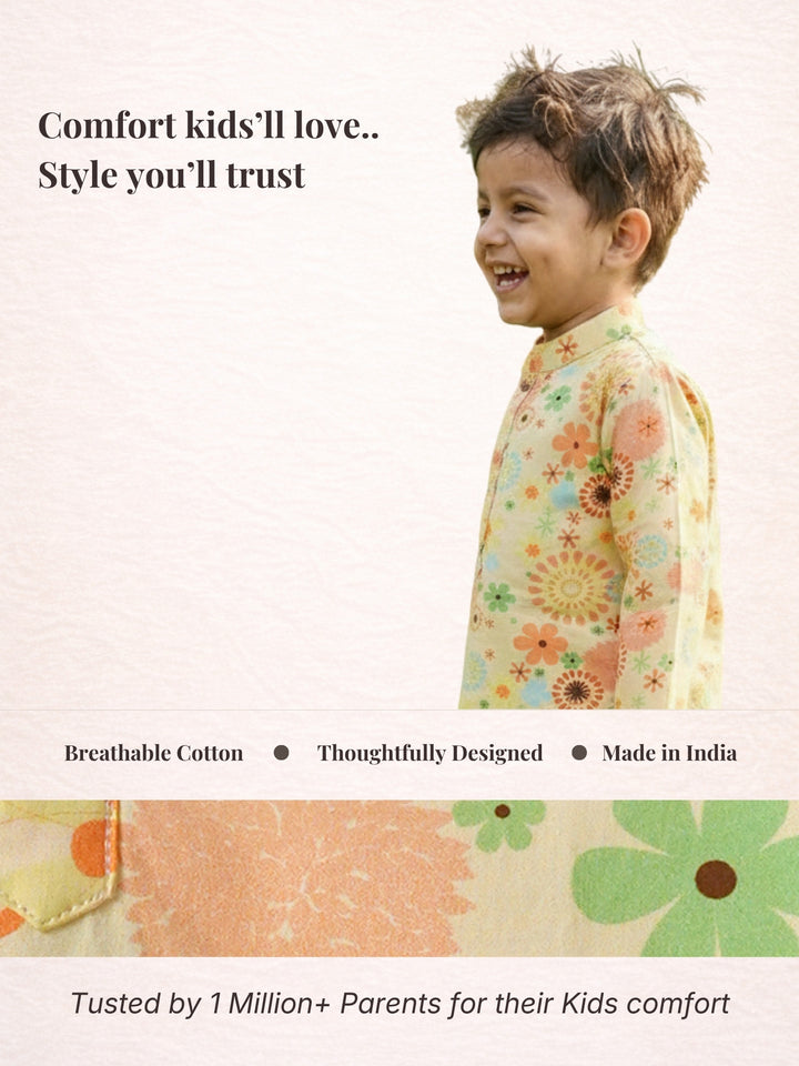Yellow Floral Kurta Dhoti Set