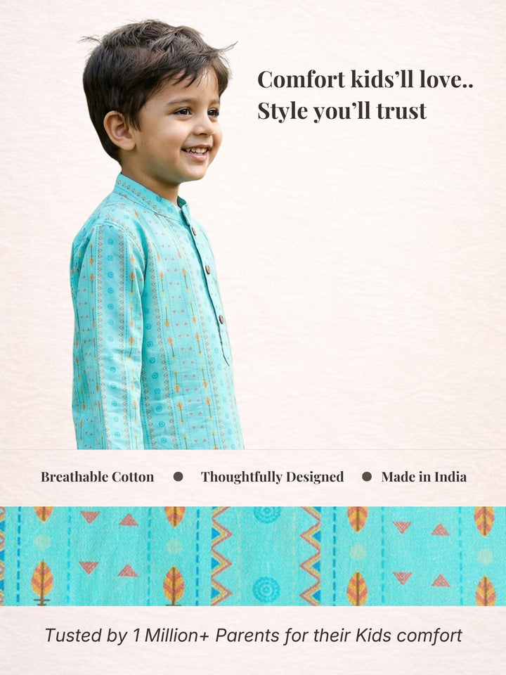 Aqua Tribal String Kurta Pajama Set