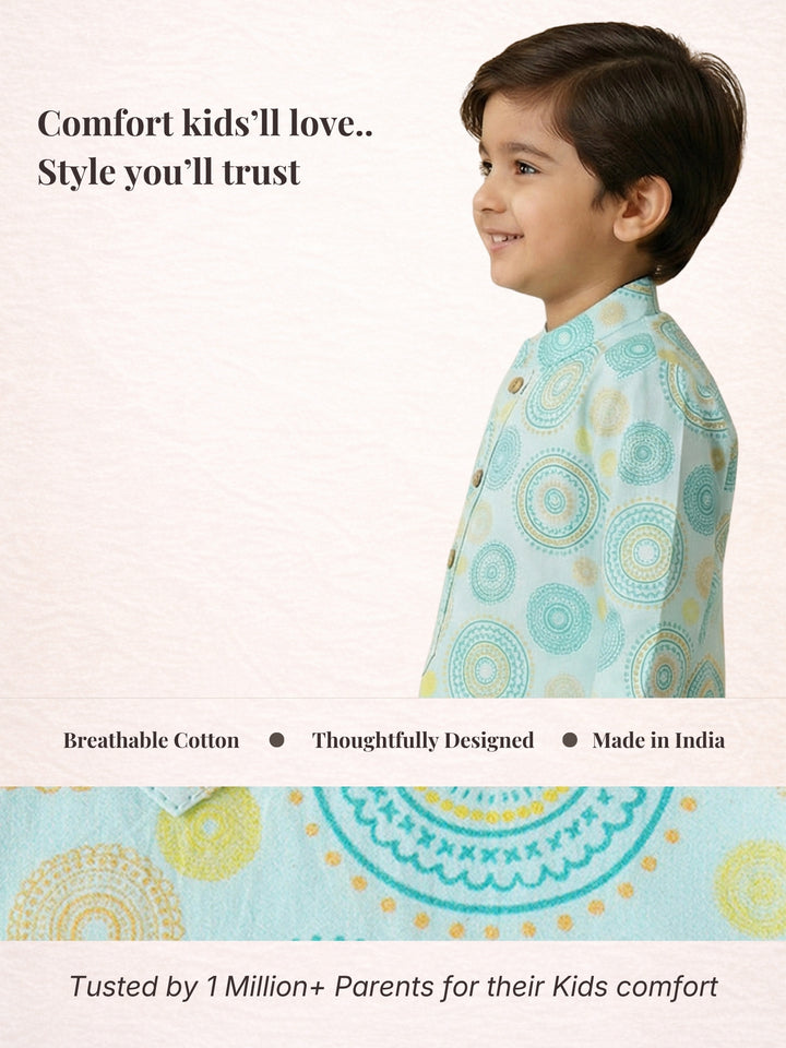 Aqua Mandala Kurta Dhoti Set