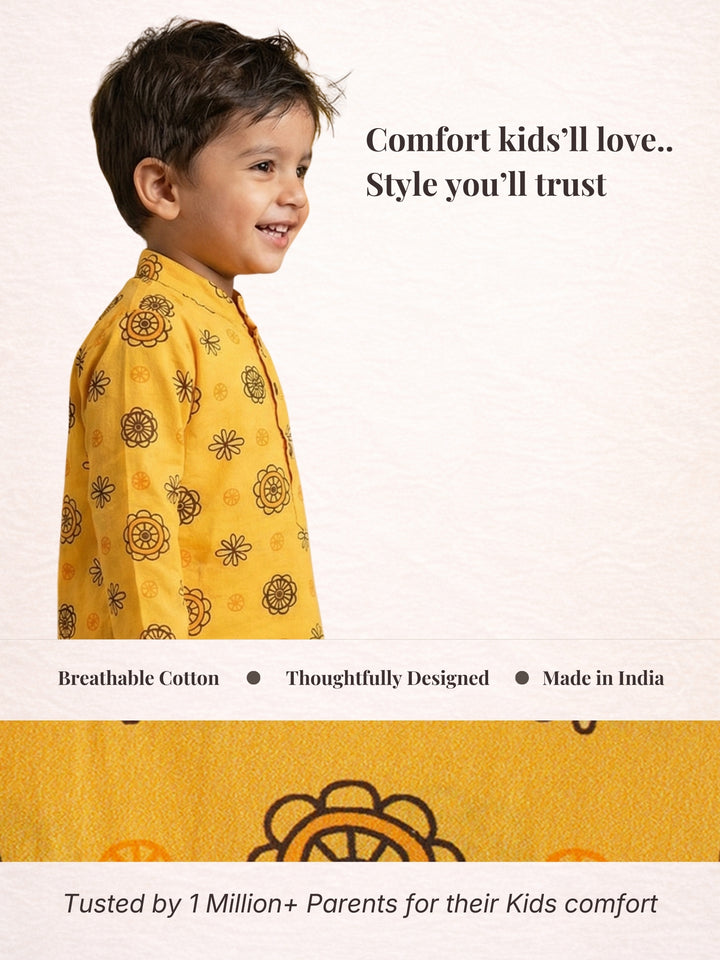 Golden Floral Motif Print