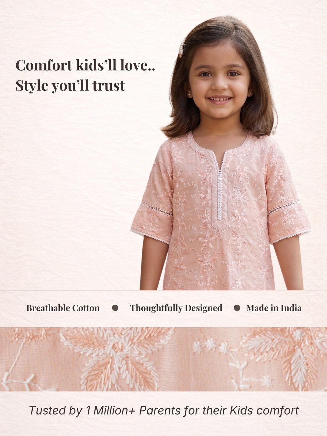 Peach Embroidered Kurti Set