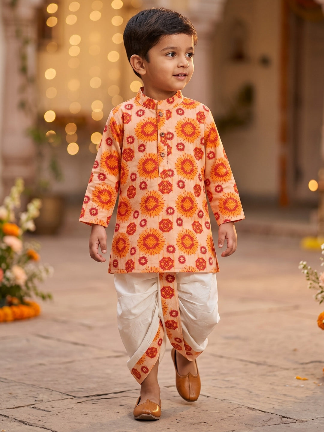 Orange Mandala Kurta Dhoti Set